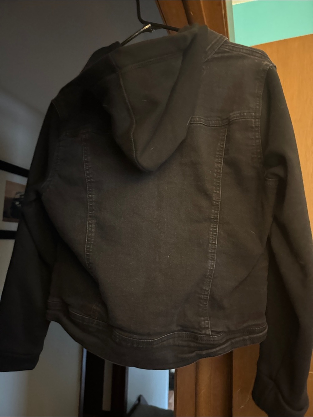 Wallflower Black Hooded Jean Jacket with Knit Sleeves - Picture 3 of 5